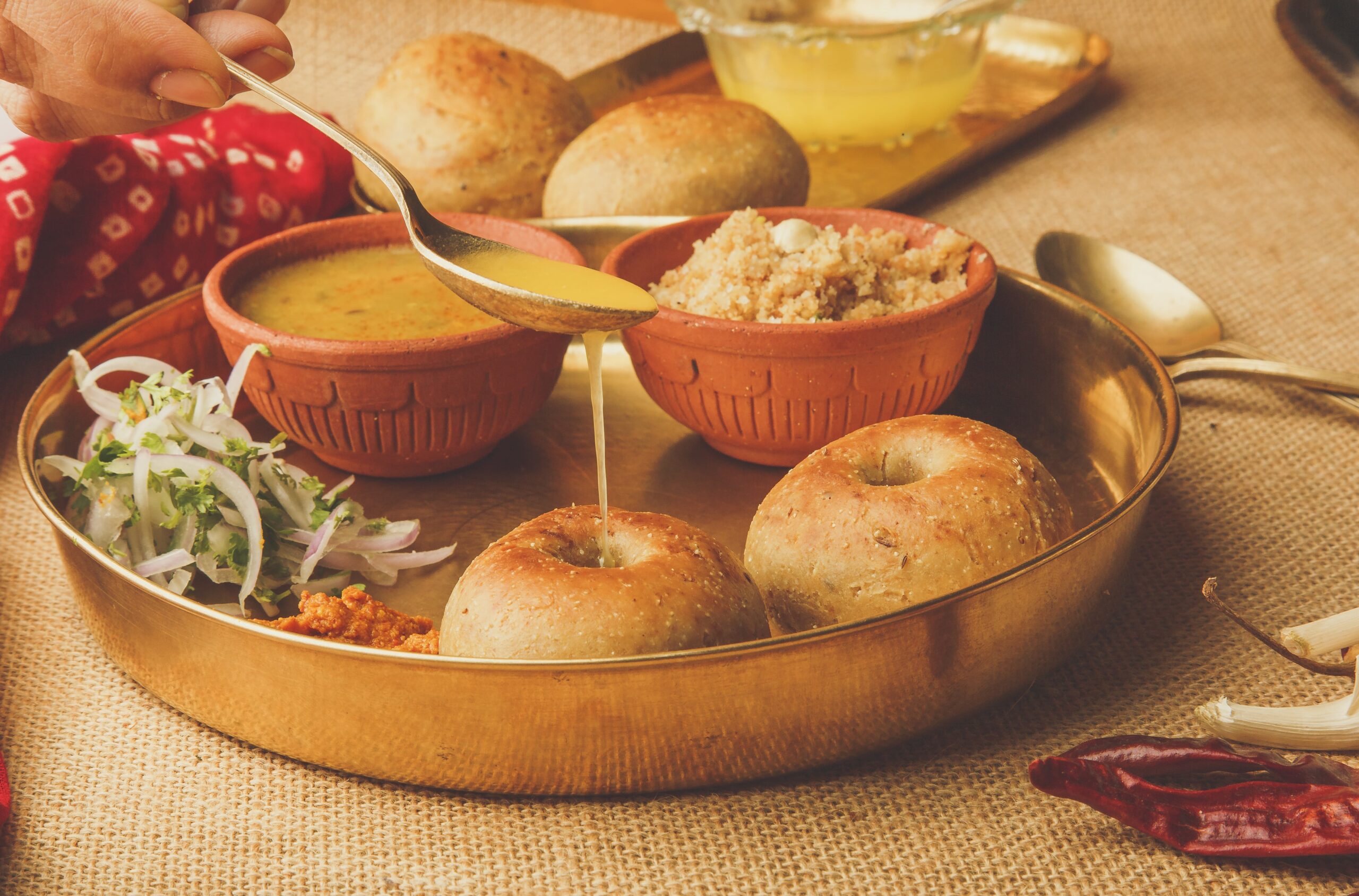 Dal Bati Churma and Aloo Bhartu